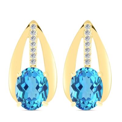 BUY 14K GOLD WITH SWISS BLUE TOPAZ GEMSTONE EARRING